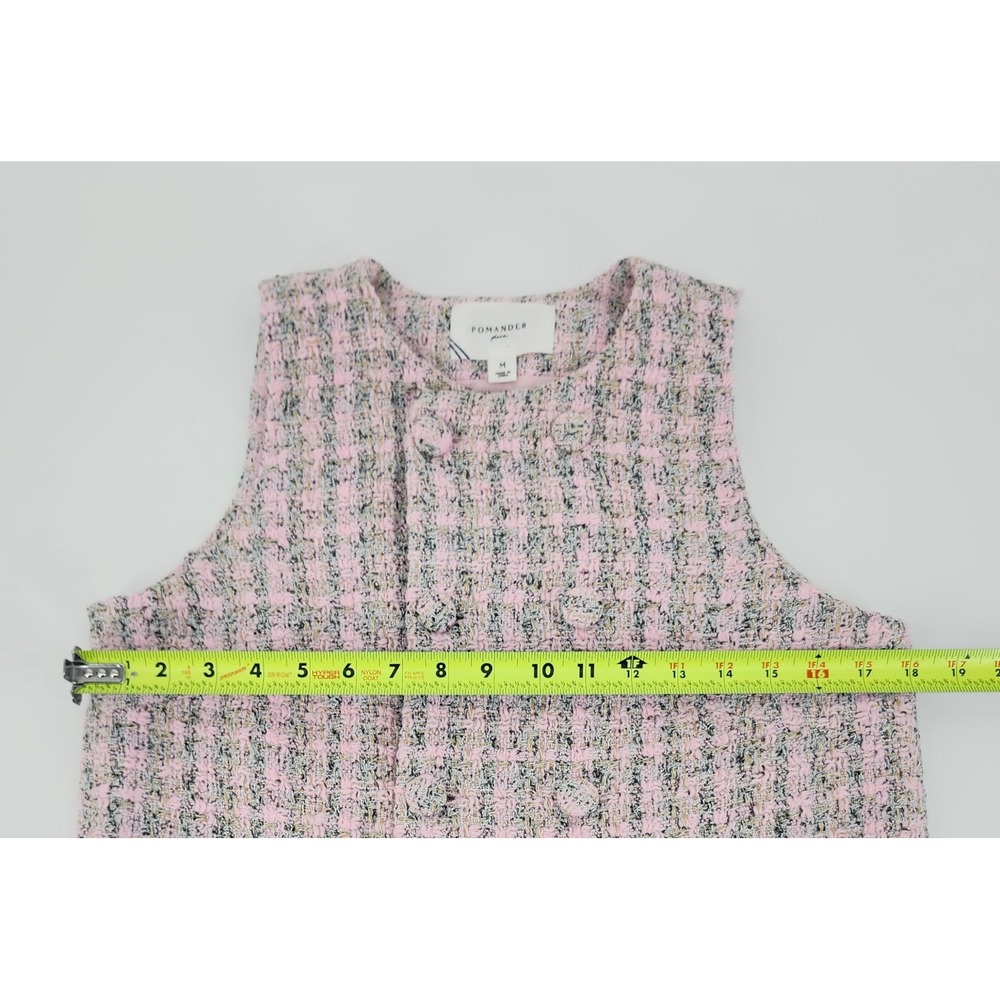 Pomander Place Pink Grey Tweed Plaid Double Breasted Sleeveless Shift Dress M - Picture 4 of 6